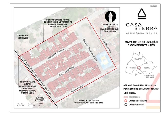 Mapa de Localização da área do Conjunto, 2019. Fonte: Francisco Júnior, com base em levantamento cartográfico e bases da SEMURB/Natal, 2019.