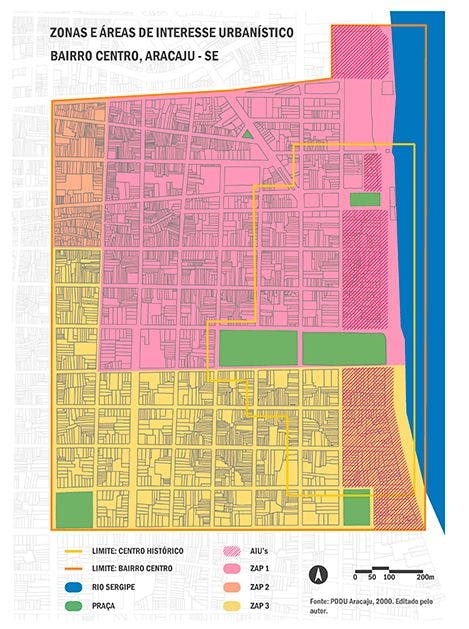 Mapa de Zonas e Áreas de Interesse Urbanístico do bairro Centro.
